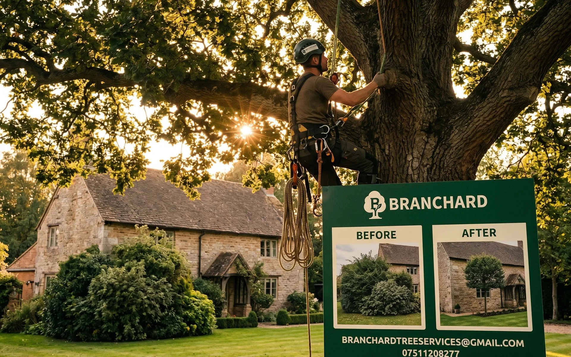Branchard arborist working on a mature oak in Rugby, Warwickshire